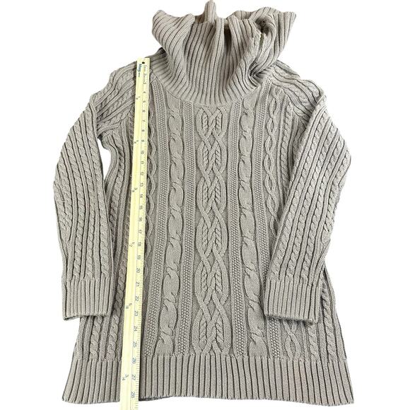 Jeanne Pierre Cotton Sweater Women Sz Small Brown Cable Knit Zip Cowl Neck Tunic - Picture 9 of 10